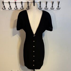 Vintage low back Black Mini Dress with pearl details